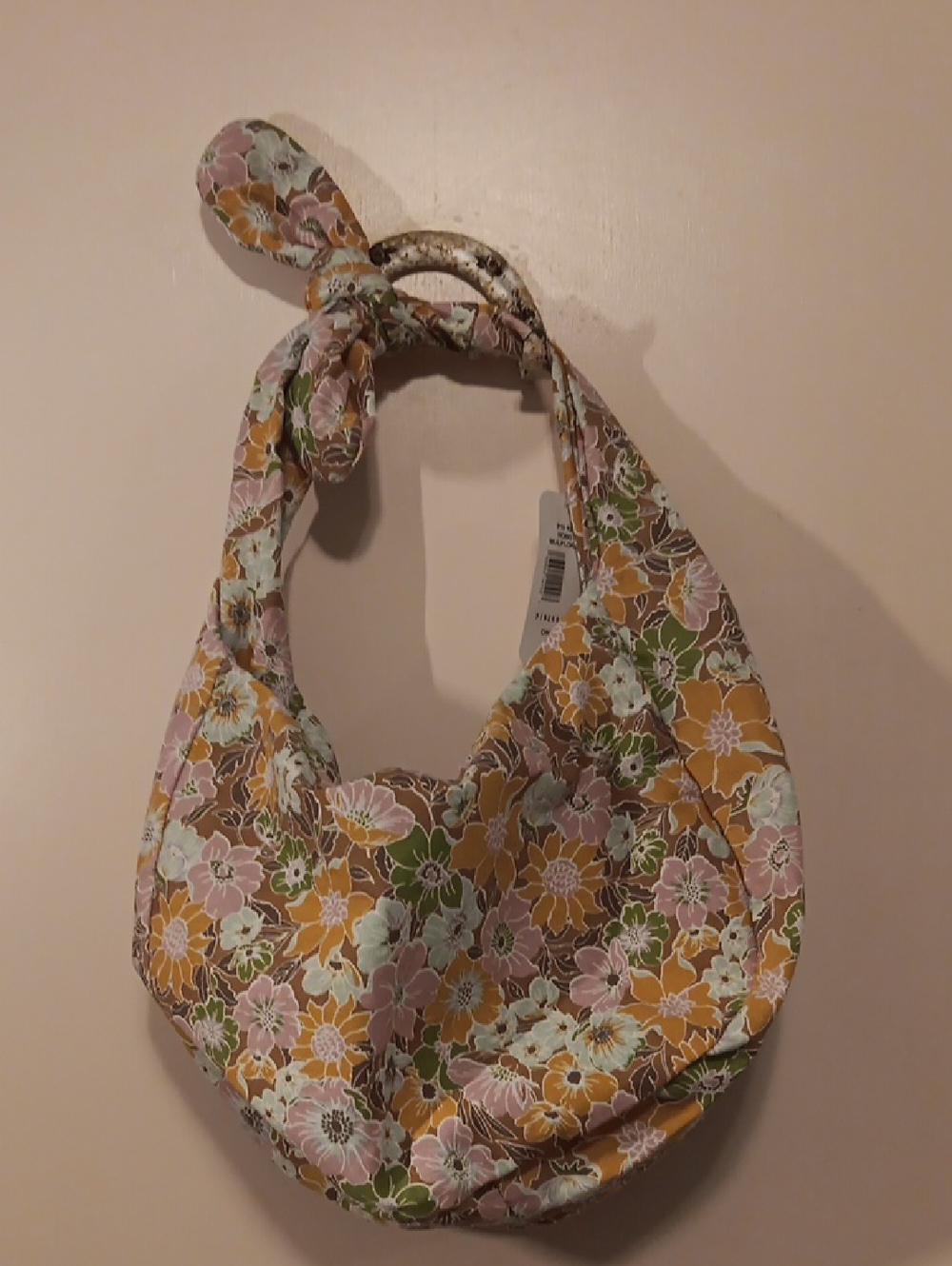 R2 Floral Knot-Handle Shoulder Bag in Mustard, Pink & Green
